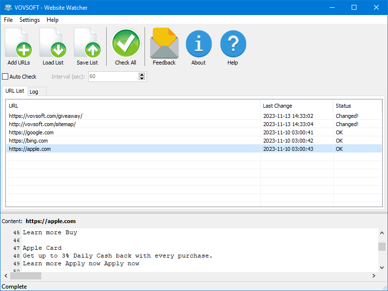 VovSoft Website Watcher 2.3