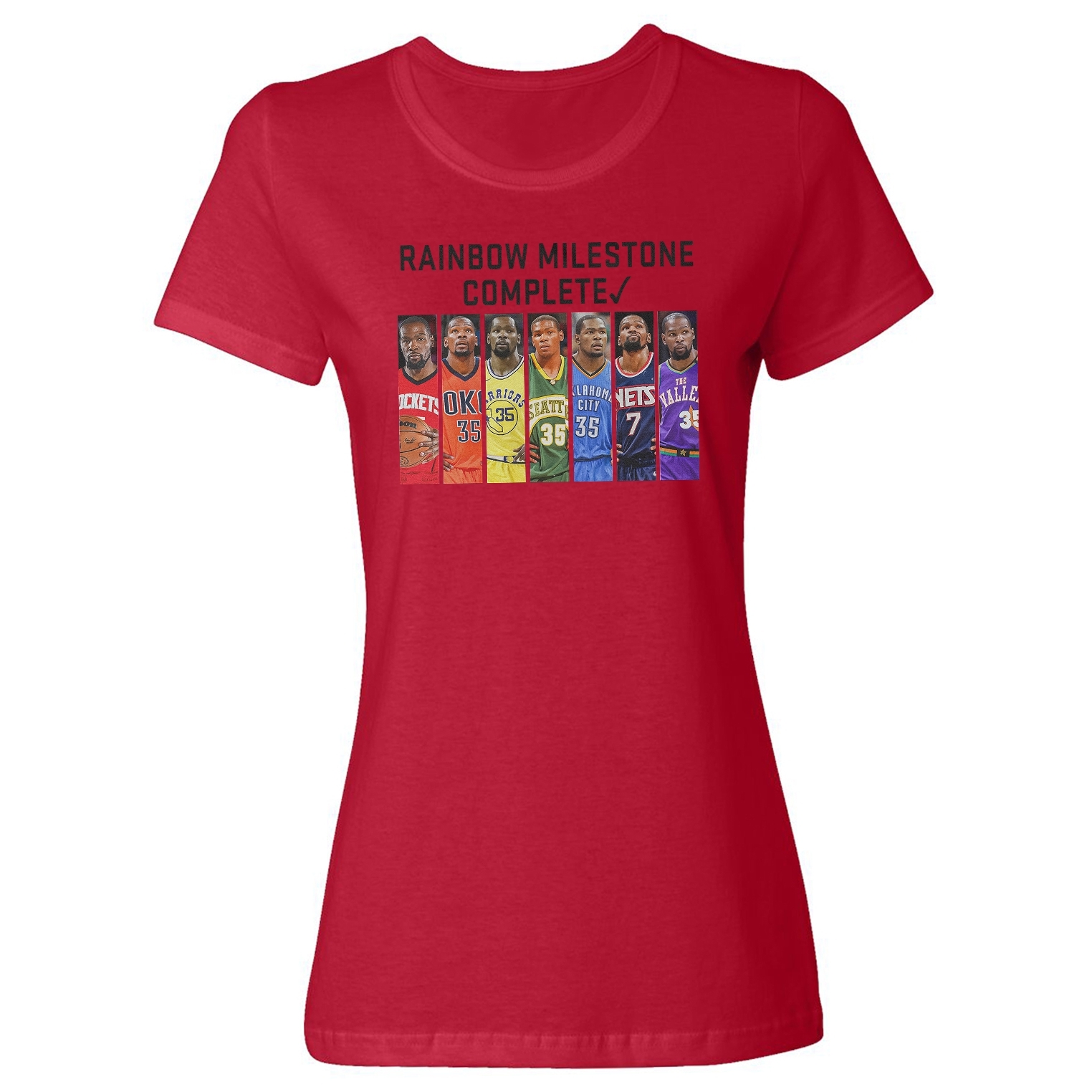 Kevin Durant Inspired Rainbow Milestone - Fans Tribut Ladies' Crewneck T-Shirt - Picture 3 of 4