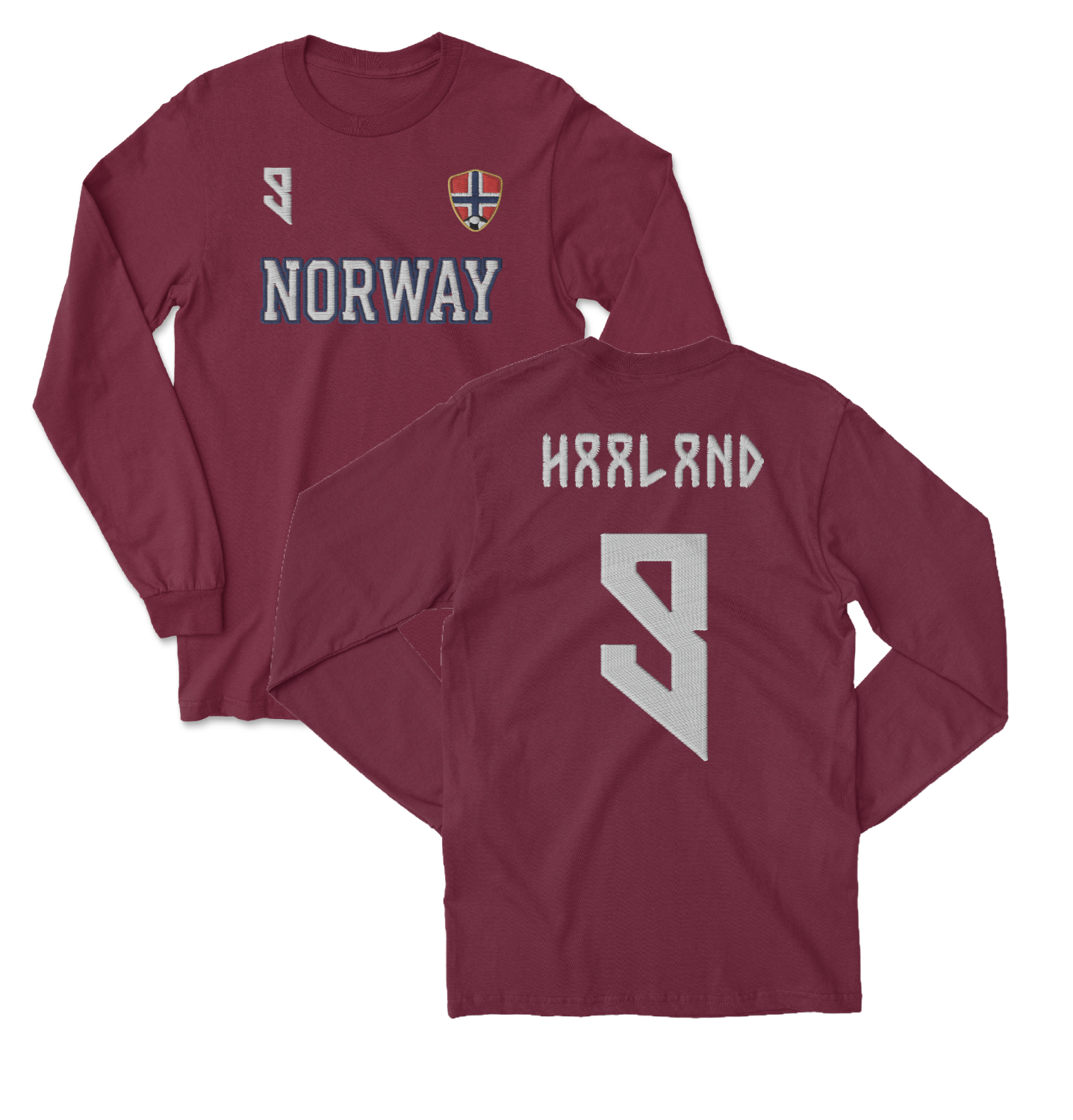Haaland 9 FAUX EMBROIDERY Norway Soccer 2 Sided Long Sleeve T-Shirt