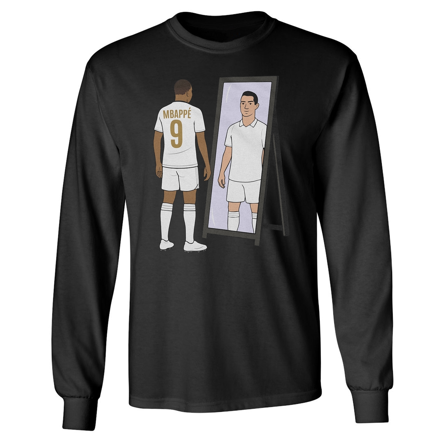 Mbappe Reflecting Ronaldo in Mirror – Soccer Fans Long Sleeve Tshirt