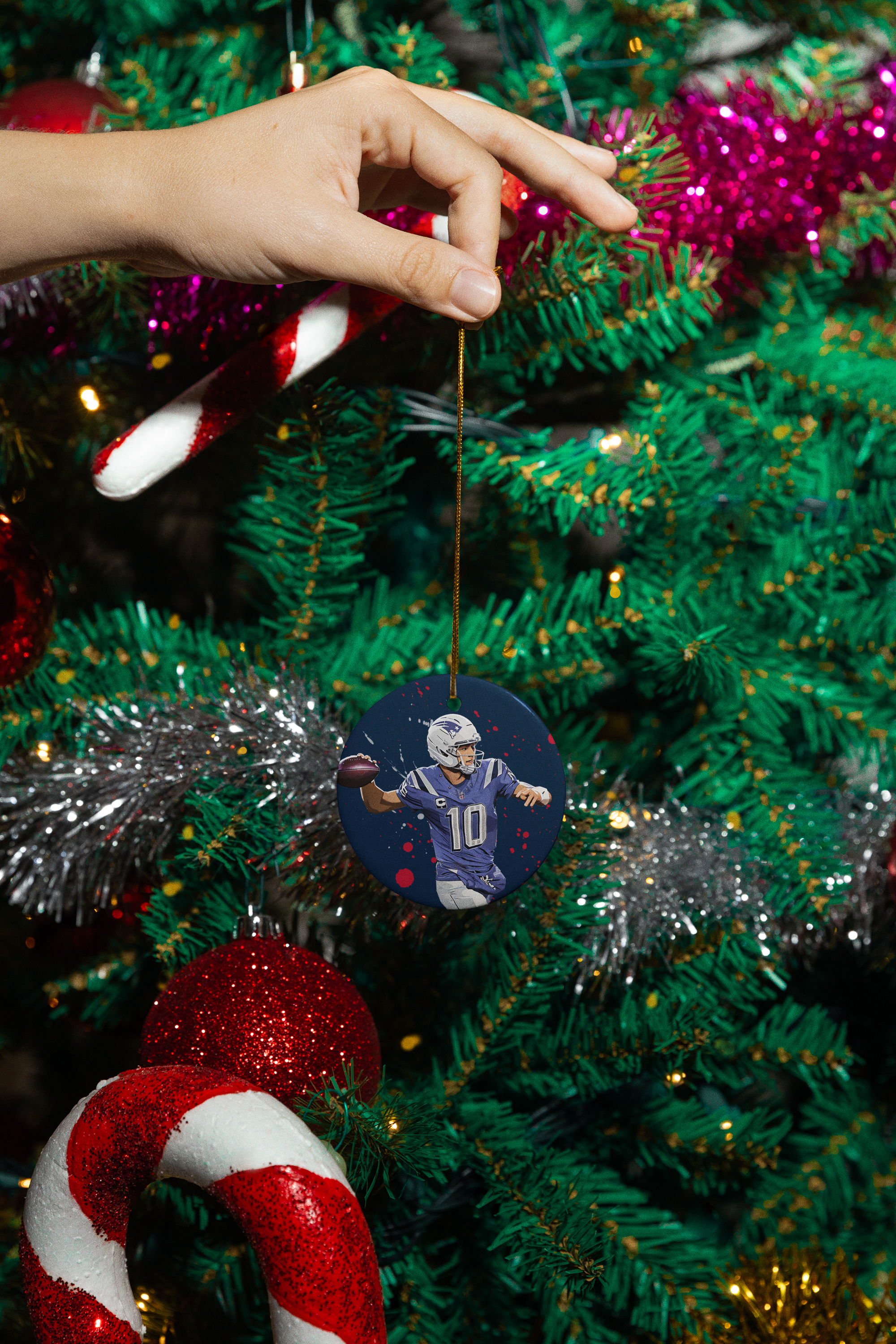 Drake Maye #10 Inspired Design Ceramic Christmas Ornament - New England Tribute
