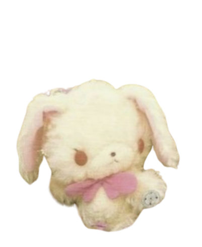 A bunny plush with a pink ribbon