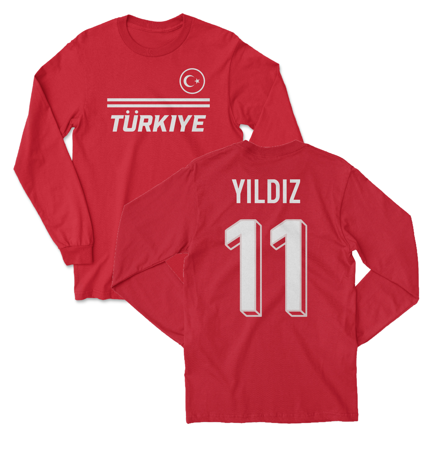 Turkiye Soccer Fans Yildiz 11 Jersey Style Long Sleeve T-Shirt