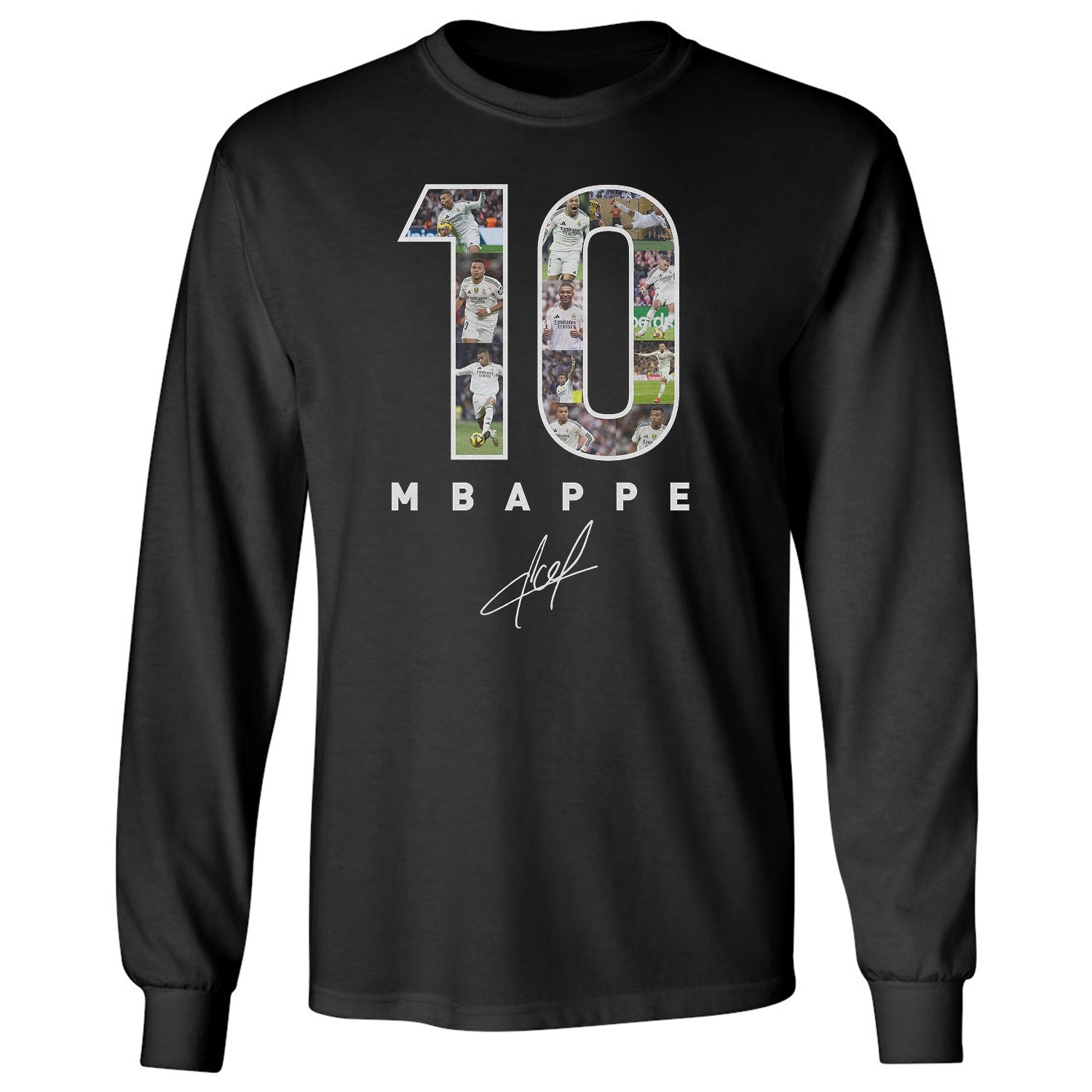 Mbappe-Inspired 10 Collage Graphic – Madrid Tribute Long Sleeve T-Shirt