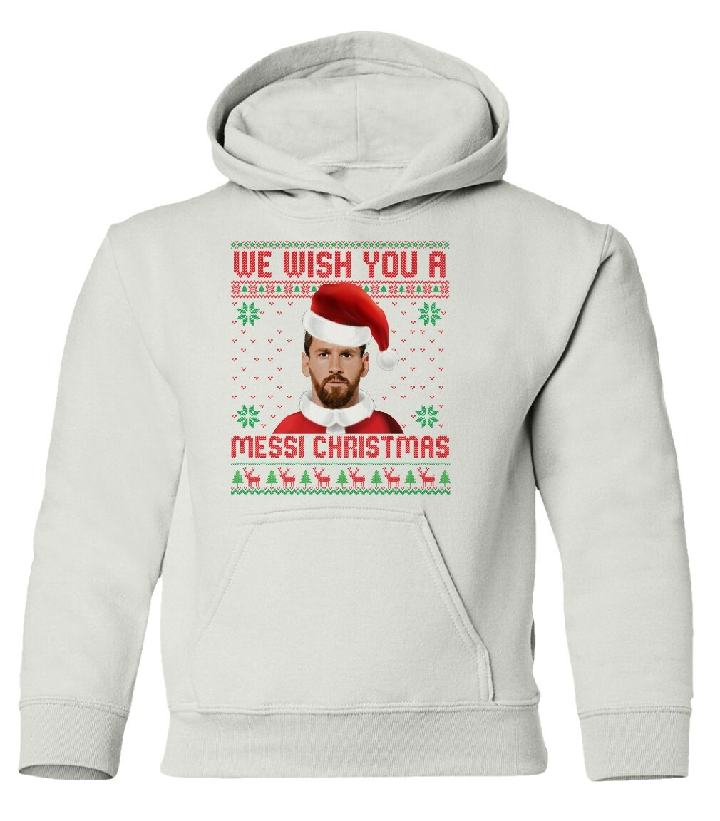 Messi Christmas Tee | Holiday Soccer Ugly Sweater Youth Hooded Sweatshirt - Picture 13 of 13