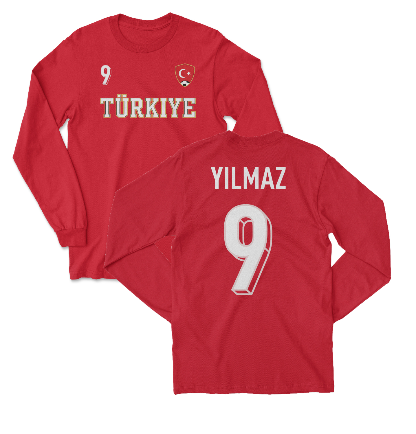 Turkiye Yilmaz 9 Soccer Inspired Jersey Style Long Sleeve T-Shirt