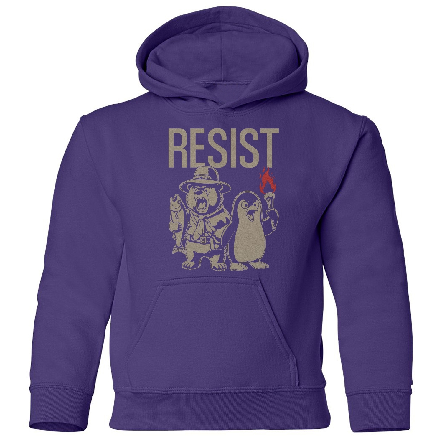 Resist Protest - Penguins and Bears Funny Youth Hooded Sweatshirt - Picture 9 of 11