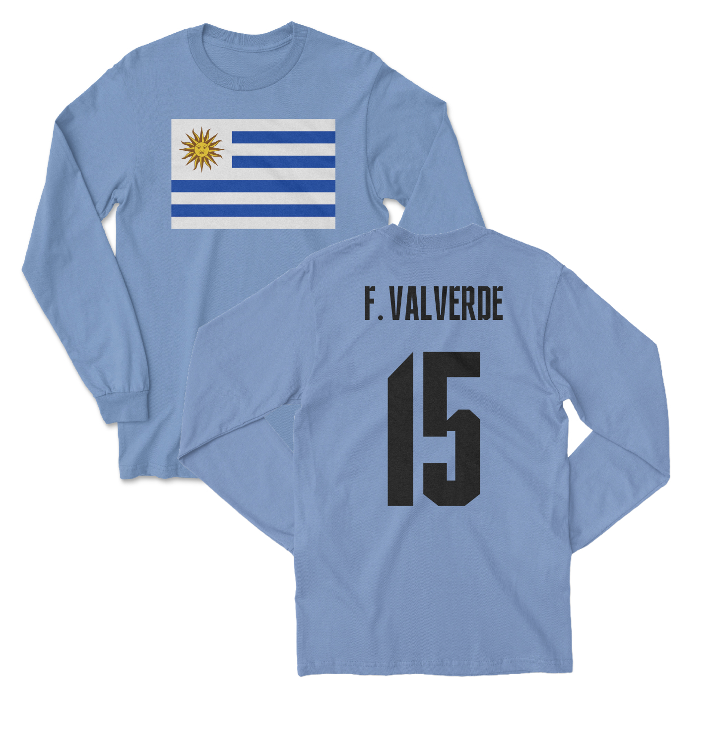Uruguay Pride Valverde 15 Two-Sided Jersey Style Long Sleeve T-Shirt