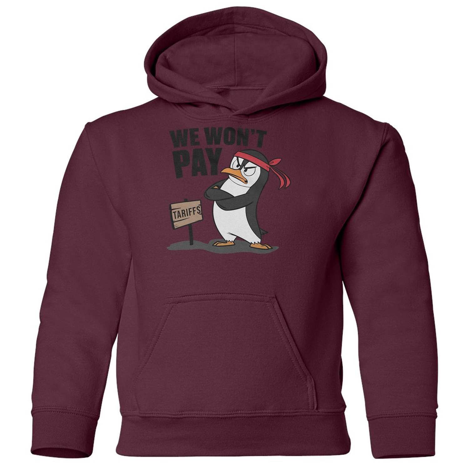 We Wont Pay Tariffs - Penguins Resist Protest Youth Hooded Sweatshirt - Picture 7 of 11