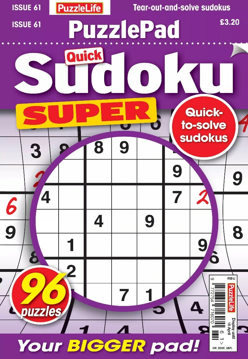 PuzzleLife PuzzlePad Sudoku Super Issue 61 March 2026 PuzzleLife PuzzlePad Sudoku Super Issue 61 March 2026
