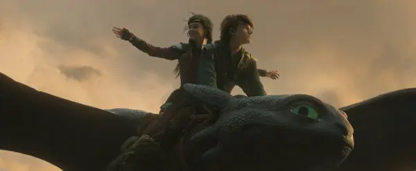 Hiccup and Astrid on Toothless during the romantic flight.