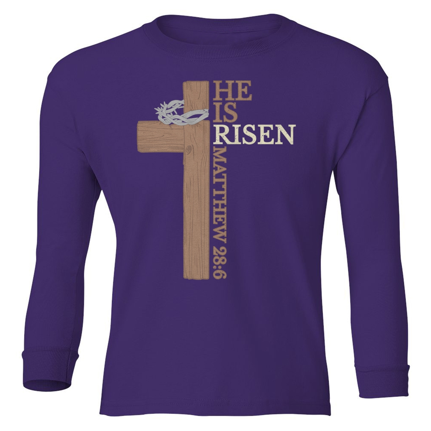 He Is Risen – Matthew 28:6 Cross Easter Design Youth Long Sleeve T-Shirt - Picture 8 of 10