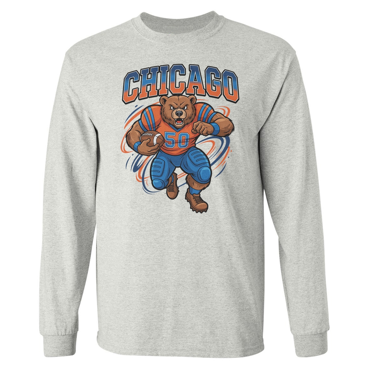 Animated Bear Inspired Chicago – Football Fans Design Long Sleeve Tshirt