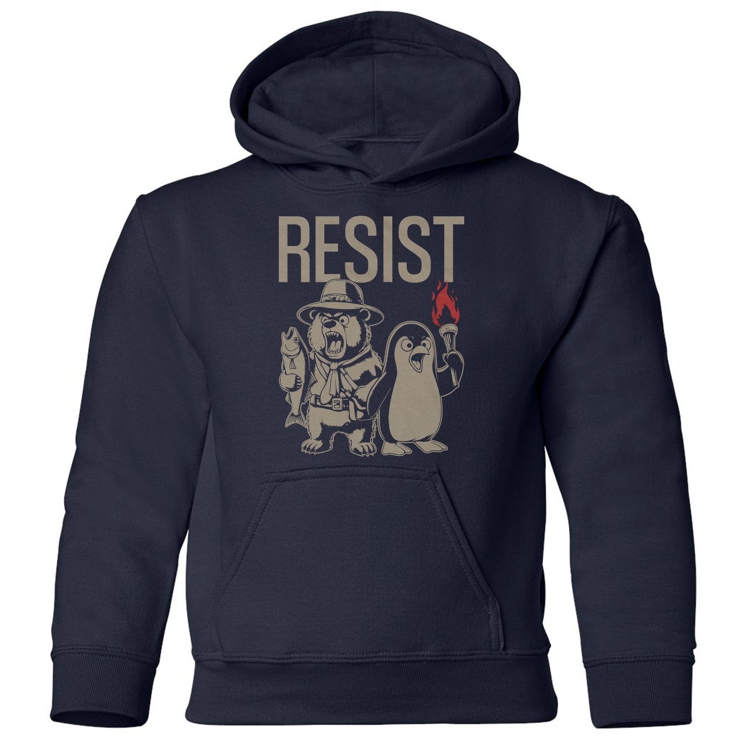 Resist Protest - Penguins and Bears Funny Youth Hooded Sweatshirt - Picture 8 of 11