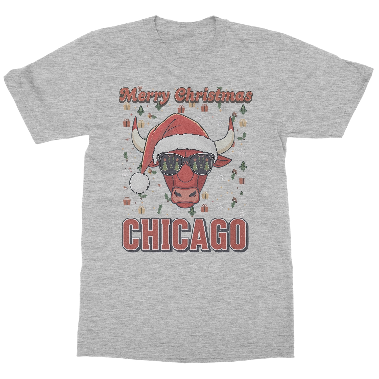 Merry Christmas Bull Santa Hat – Chicago Fans Unisex T-Shirt