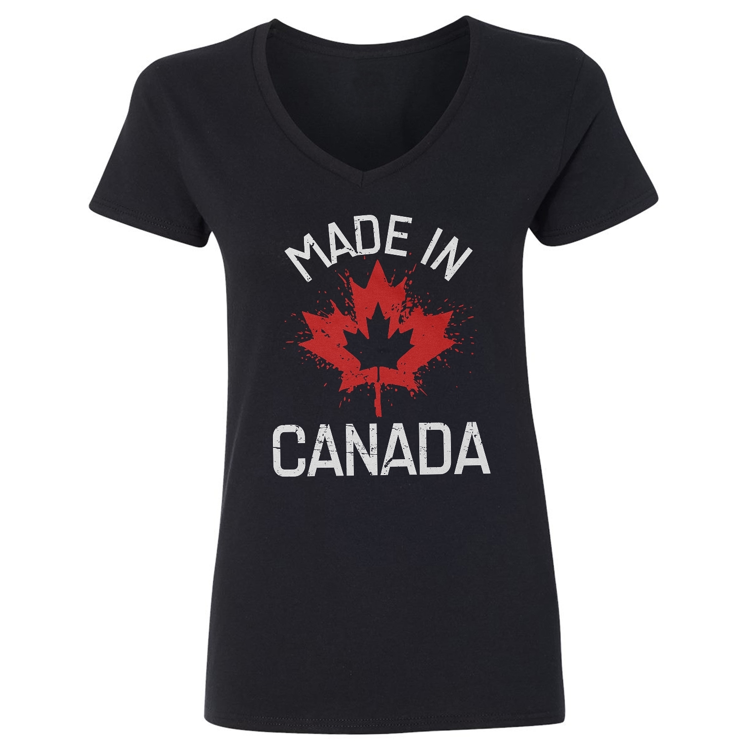 Canada Day - Made In Canada Maple Leaf Design Funny Ladies' V-Neck Tshirt - Picture 2 of 3