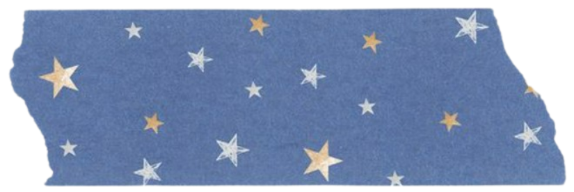 A stripe of blue washi tape with silver and gold stars on it.