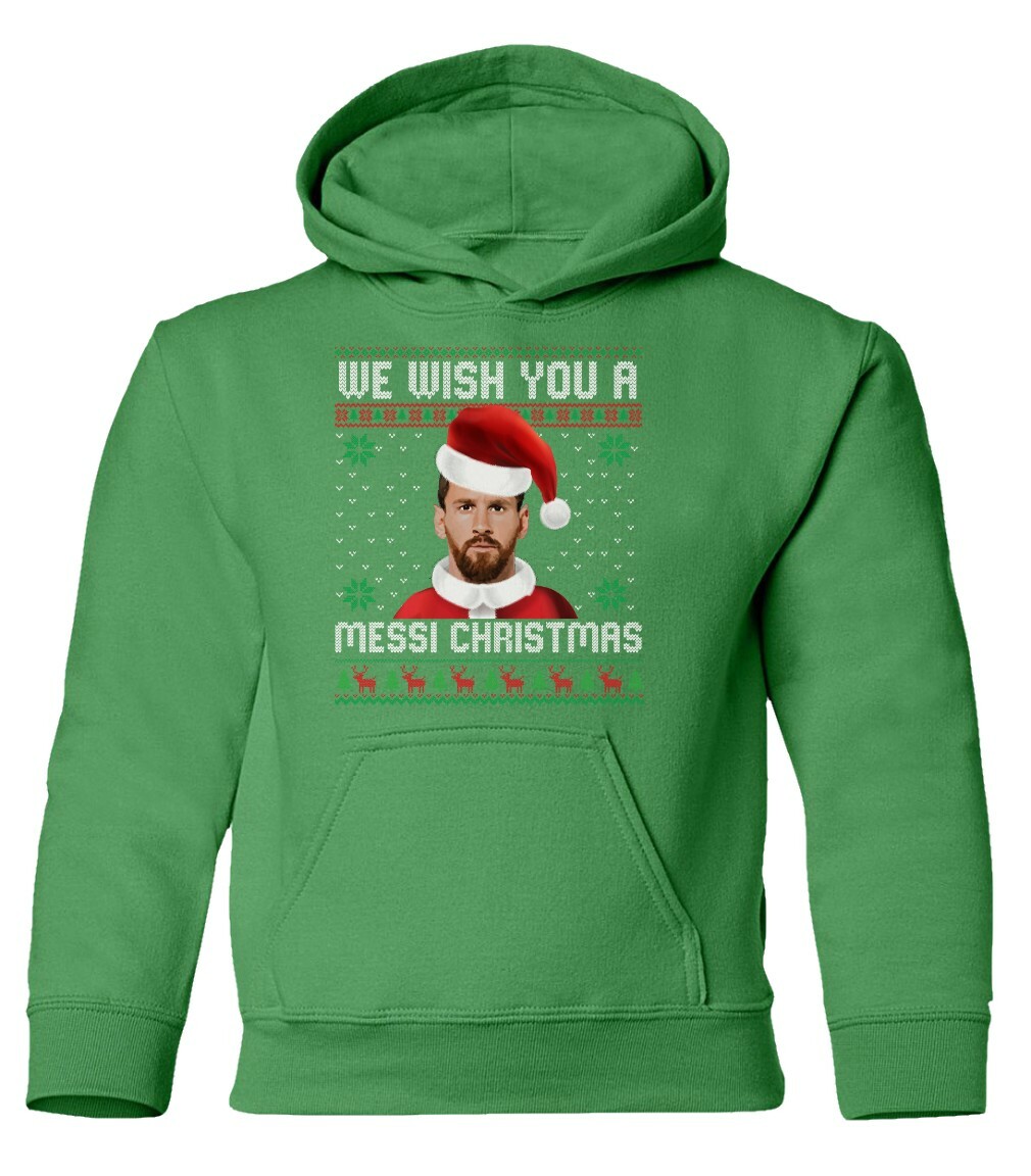 Messi Christmas Tee | Holiday Soccer Ugly Sweater Youth Hooded Sweatshirt - Picture 7 of 13