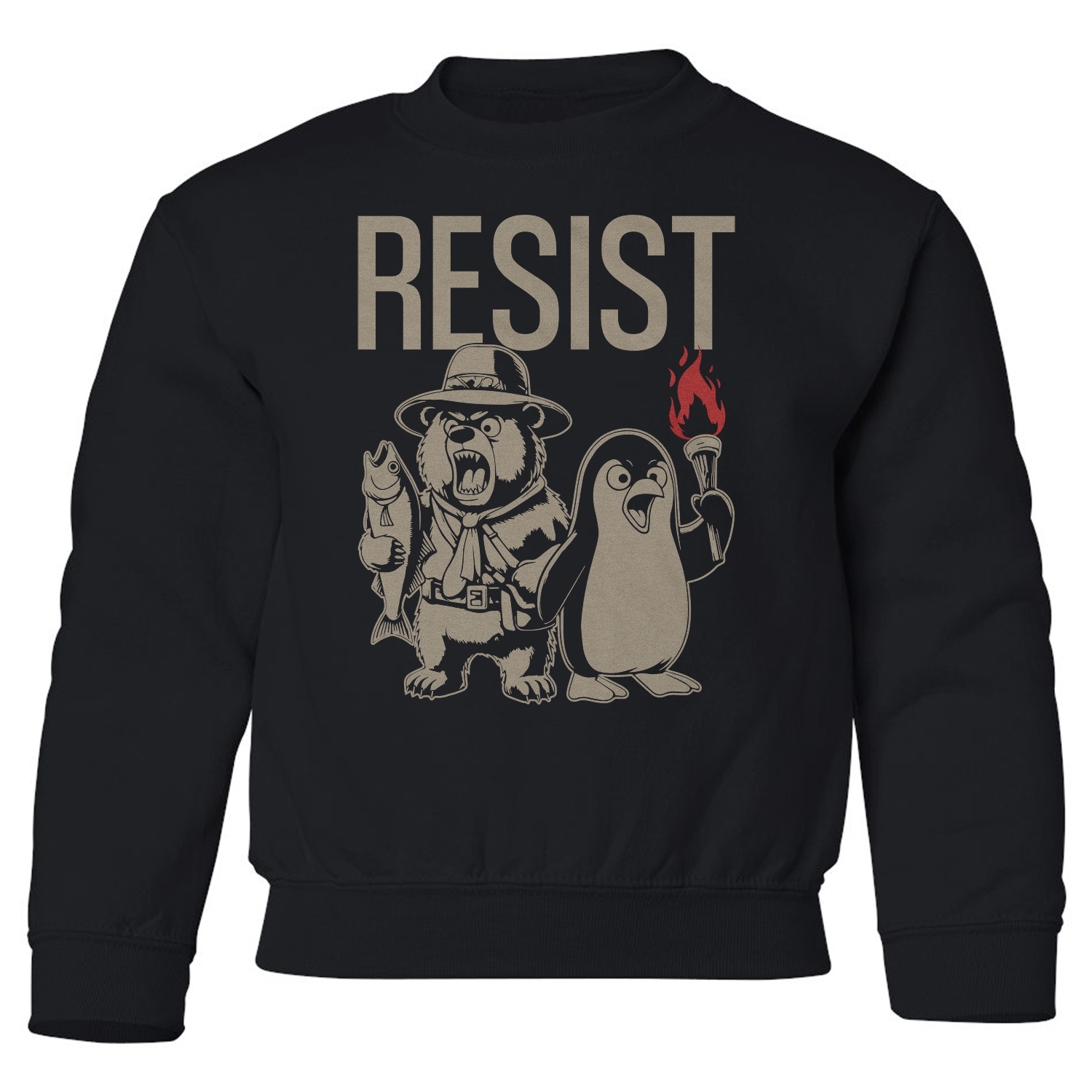 Resist Protest - Penguins and Bears Funny Youth Crewneck Sweatshirt - Picture 3 of 8
