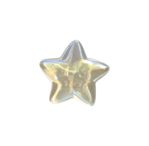 A round-cornered, perlescent star.