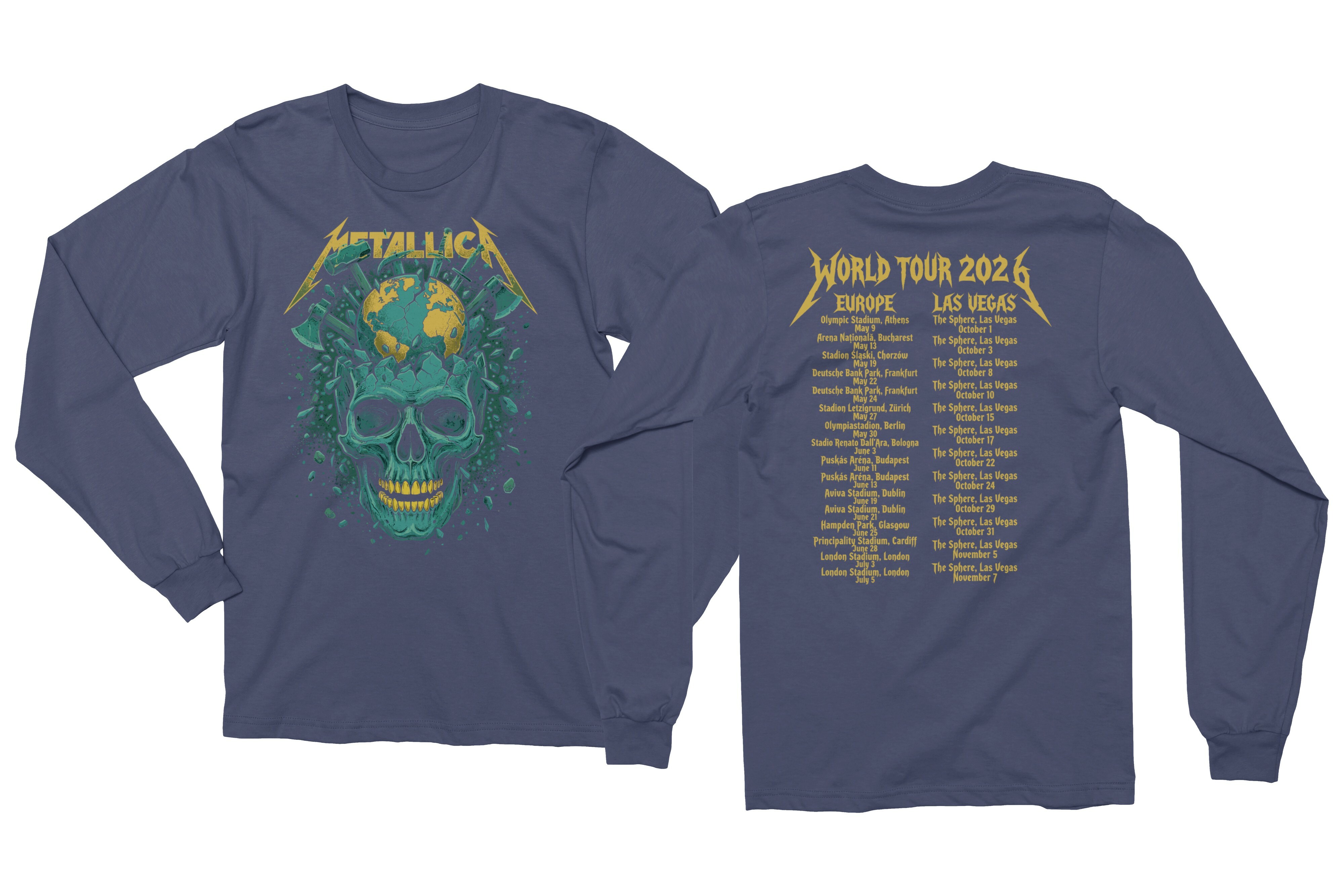 Metallica 2026 World Tour Europe Las Vegas Two-Sided Long Sleeve T