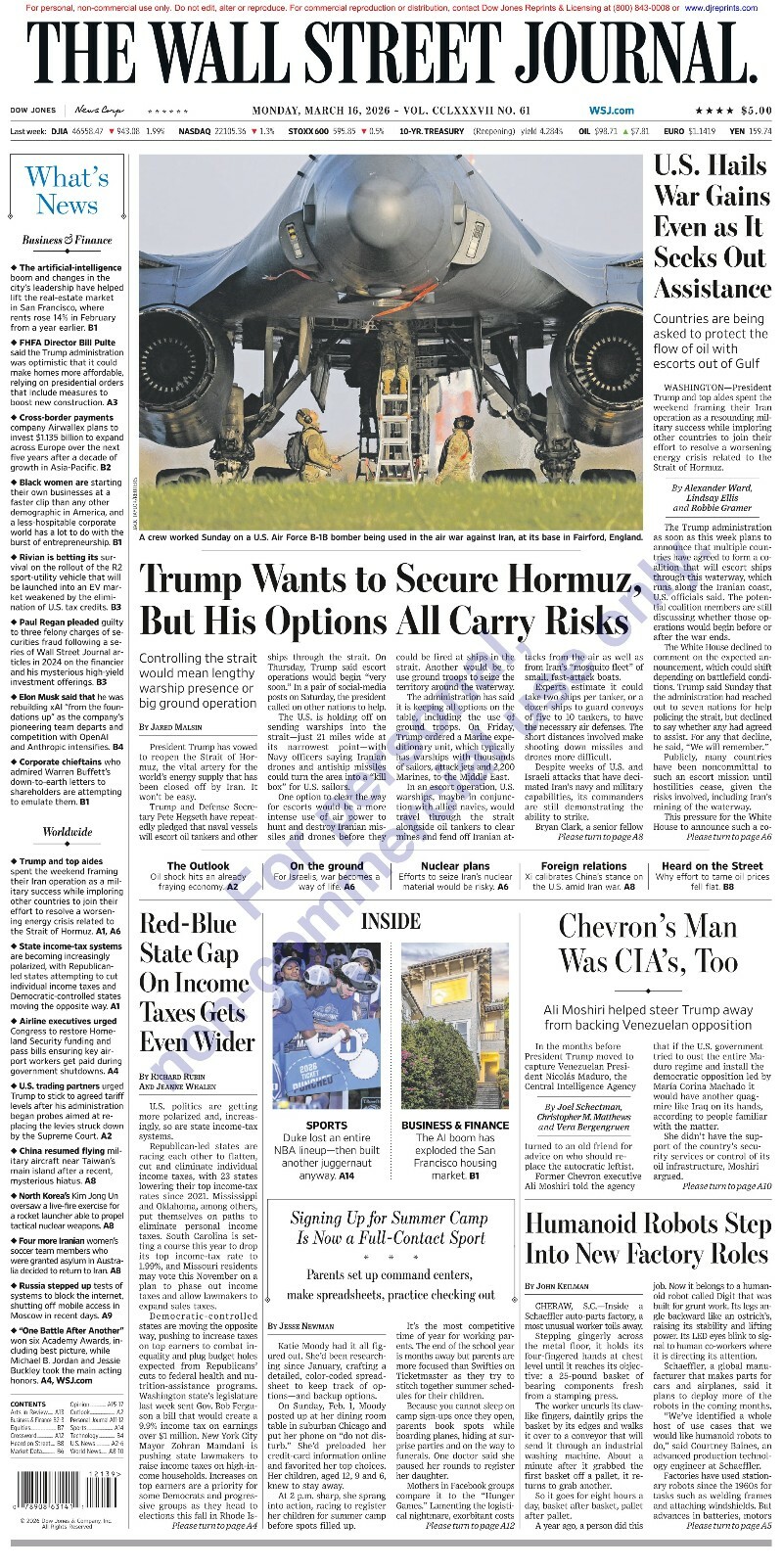 Wall Street Journal Monday March 16.2026 Wall Street Journal Monday March 16.2026