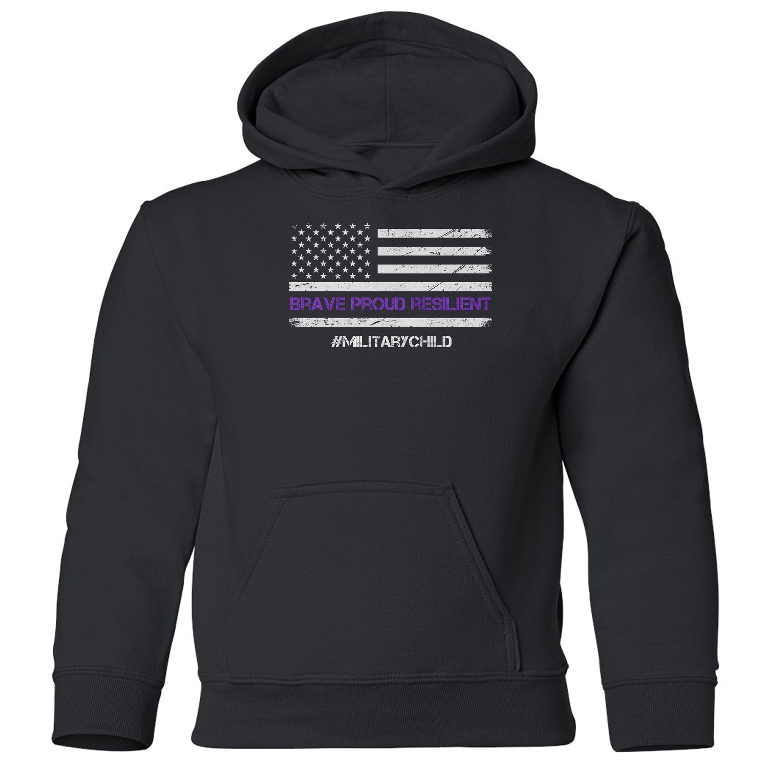 Purple Up Military Kids Brave Proud Resilient US Flag Youth Hooded Sweatshirt - Picture 2 of 2