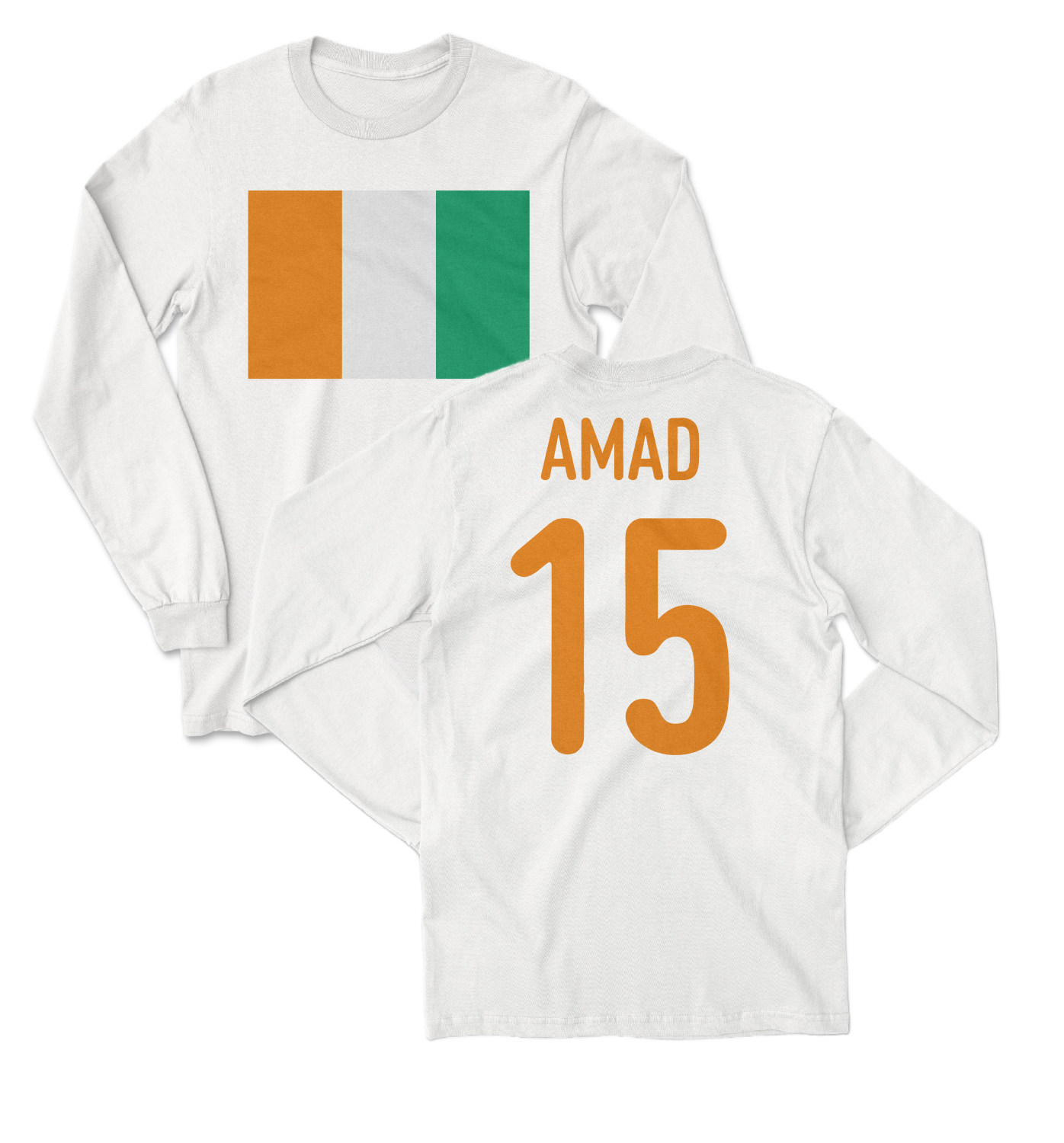 Ivory Coast Pride Amad 15 Two-Sided Jersey Style Long Sleeve T-Shirt