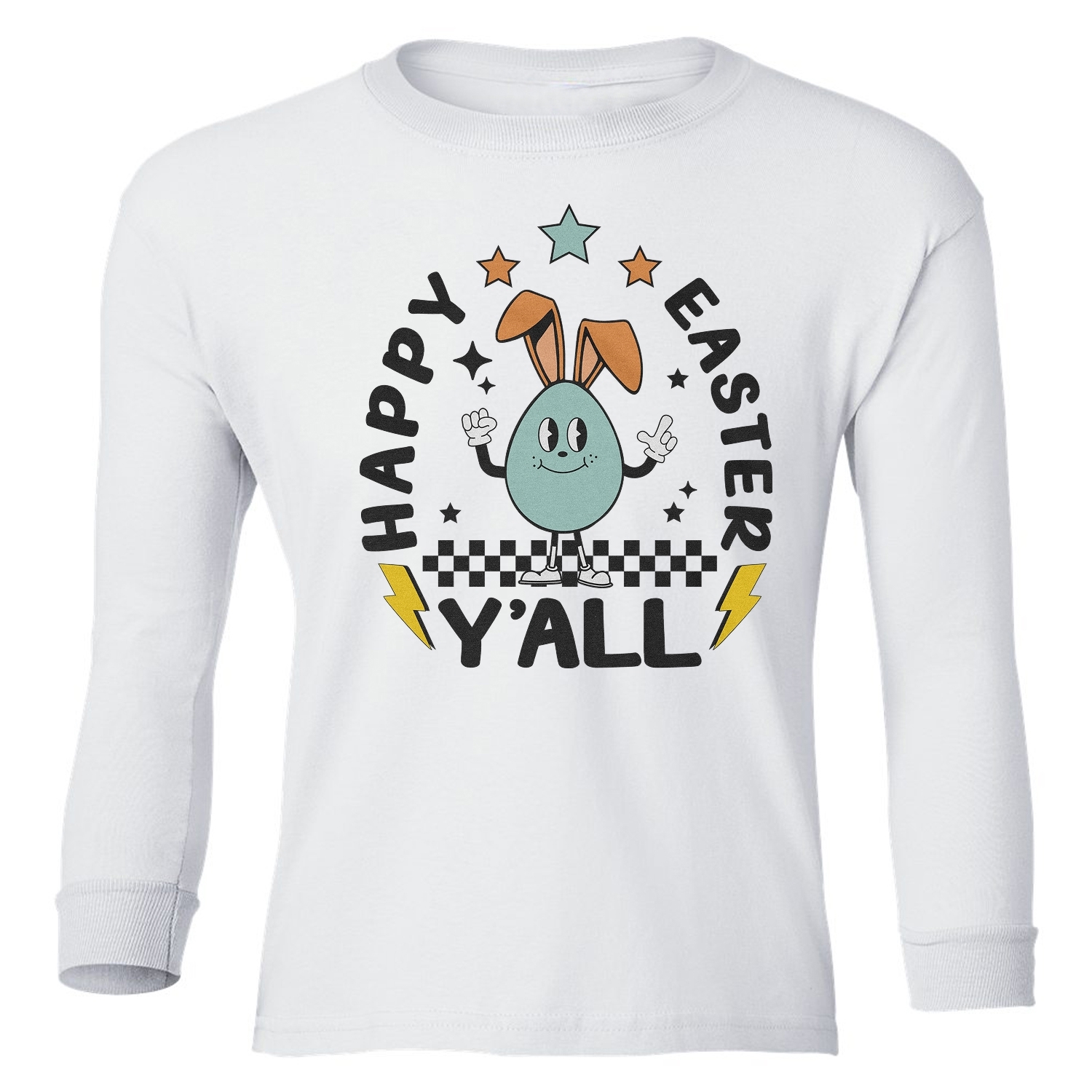 Happy Easter Y'all - Funny Egg With Bunny Ears Youth Long Sleeve T-Shirt - Picture 10 of 10