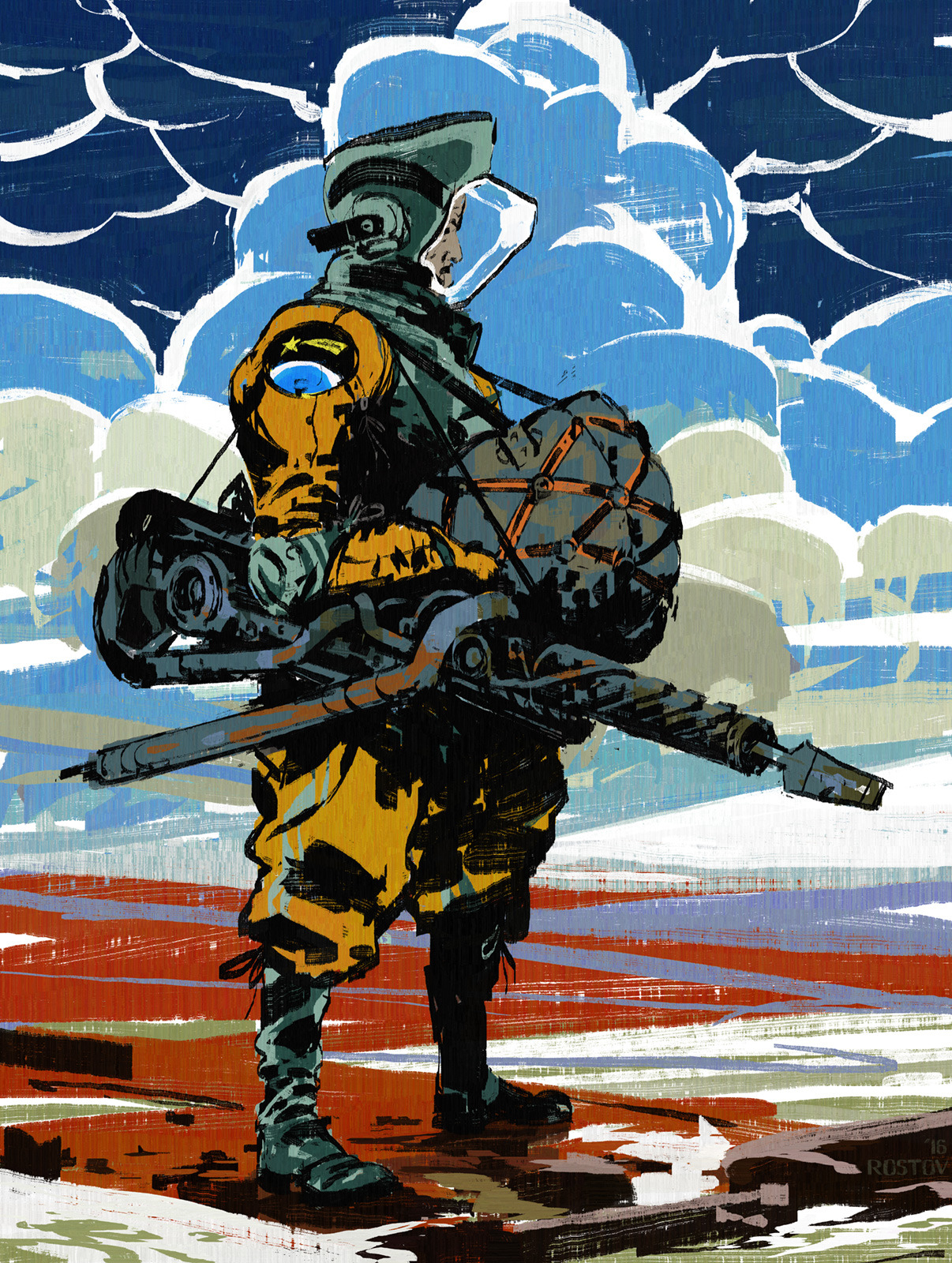 Early concept art of a Paledriver from Disco Elysium.