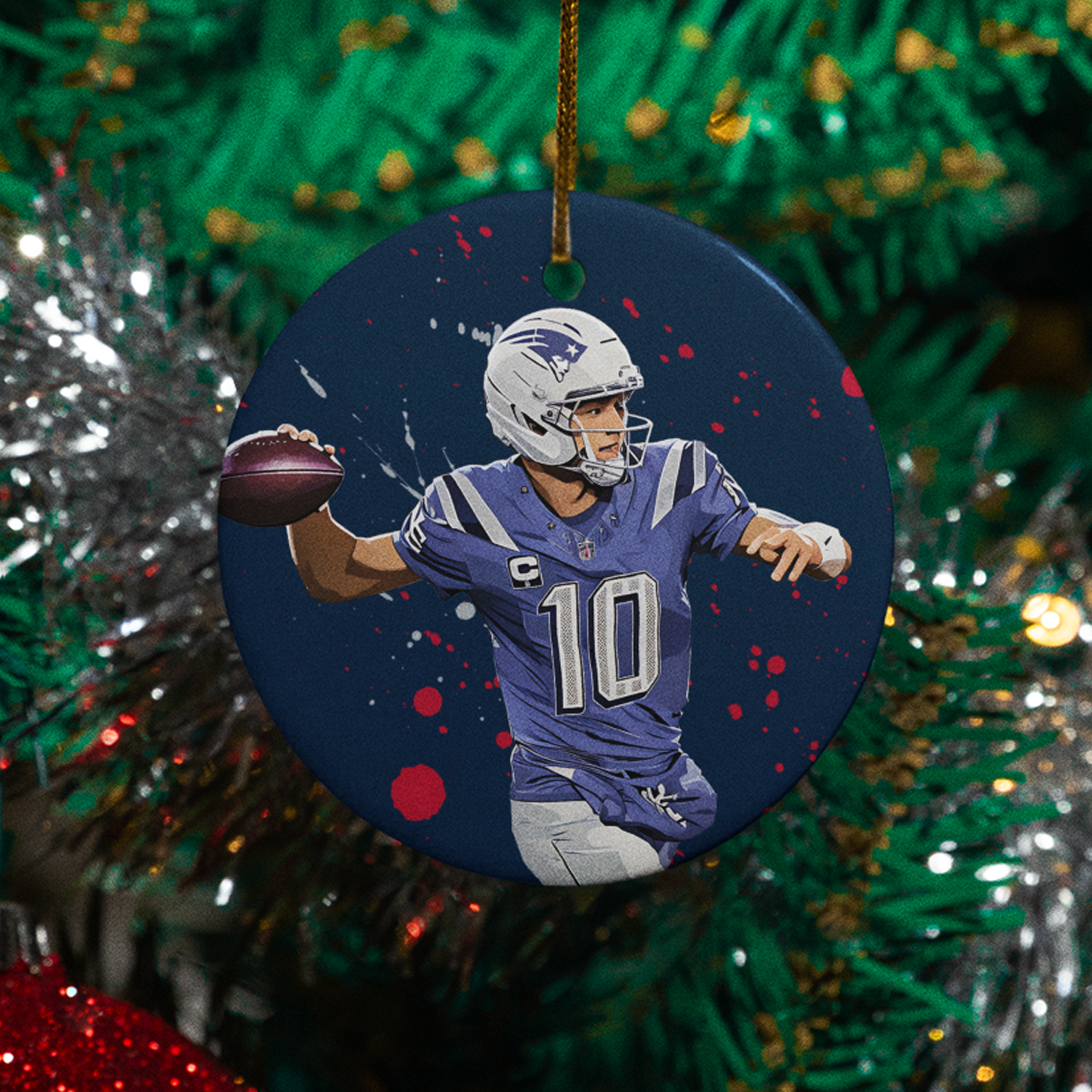 Drake Maye #10 Inspired Design Ceramic Christmas Ornament - New England Tribute