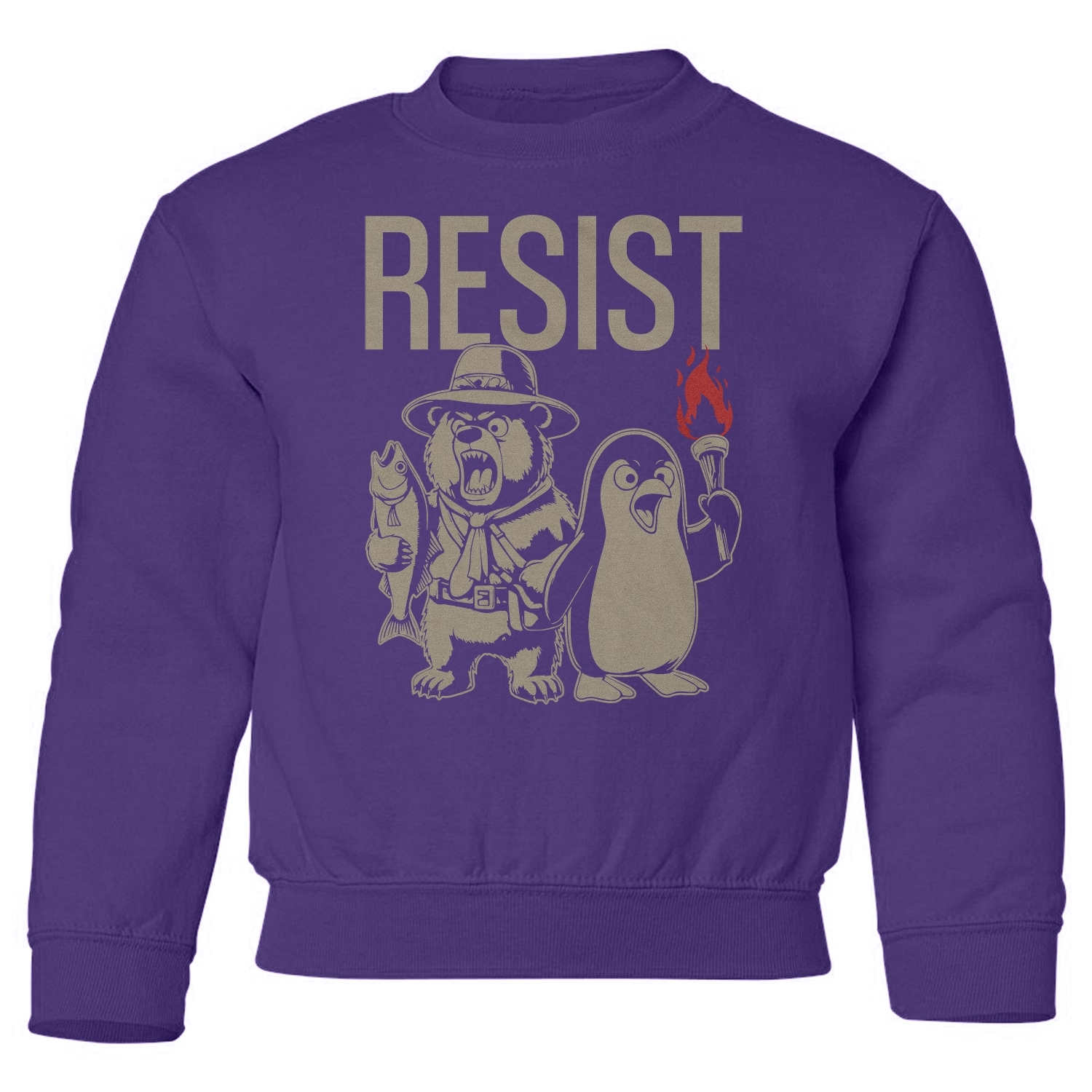 Resist Protest - Penguins and Bears Funny Youth Crewneck Sweatshirt - Picture 6 of 8