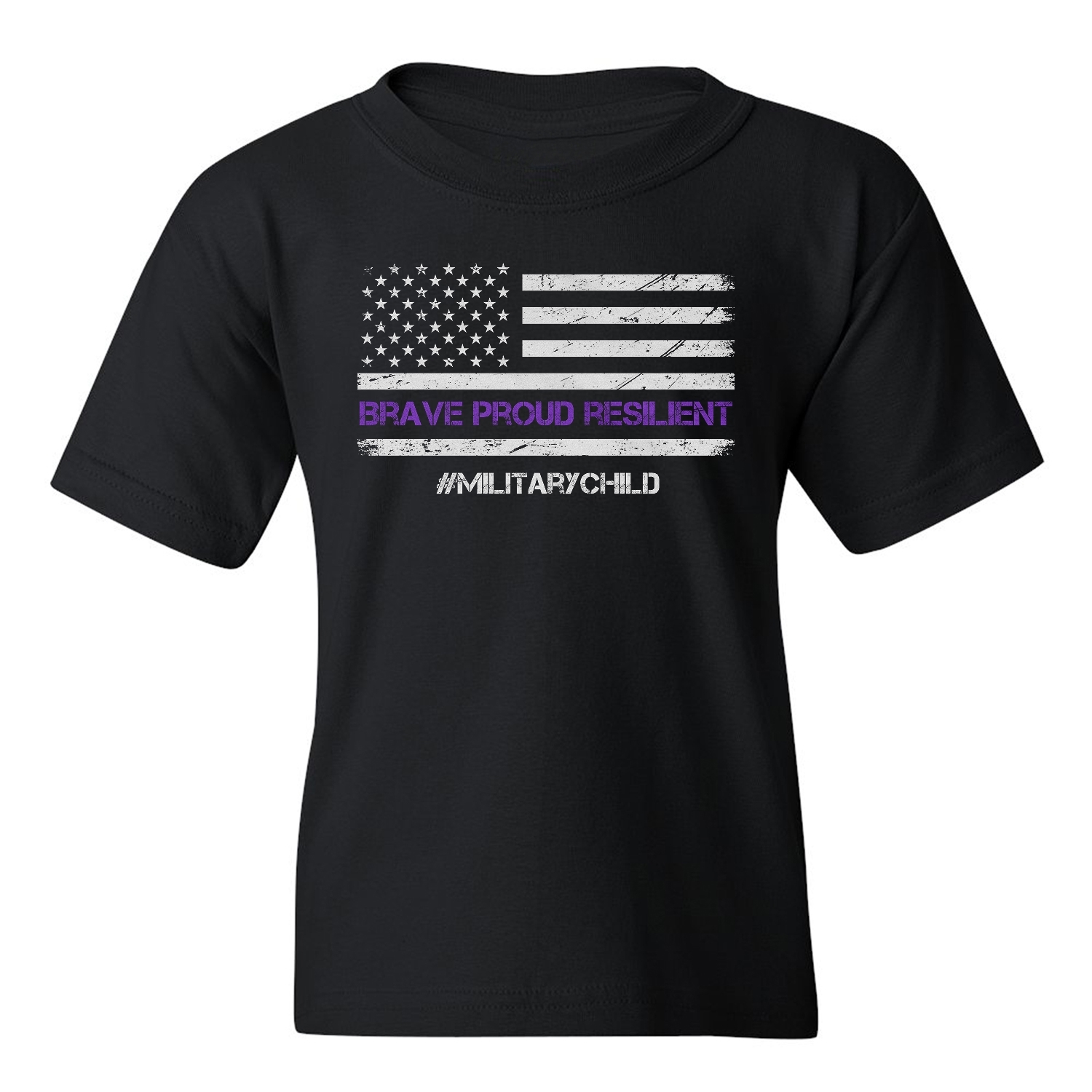 Purple Up Military Kids Brave Proud Resilient US Flag Youth Unisex T-shirt - Picture 2 of 2
