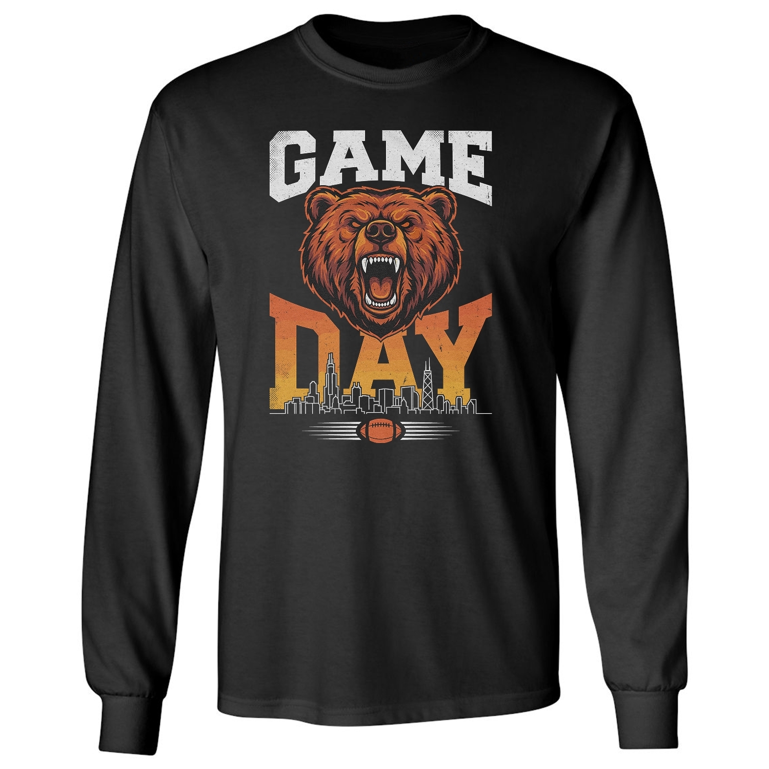 Bear Inspired Game Day – Chicago Cityscape Tribute Long Sleeve T-Shirt