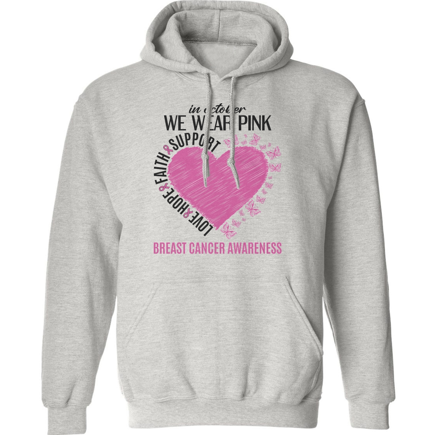 In October We Wear Pink Breast Cancer Awareness Heart Unisex Hooded Sweatshirt
