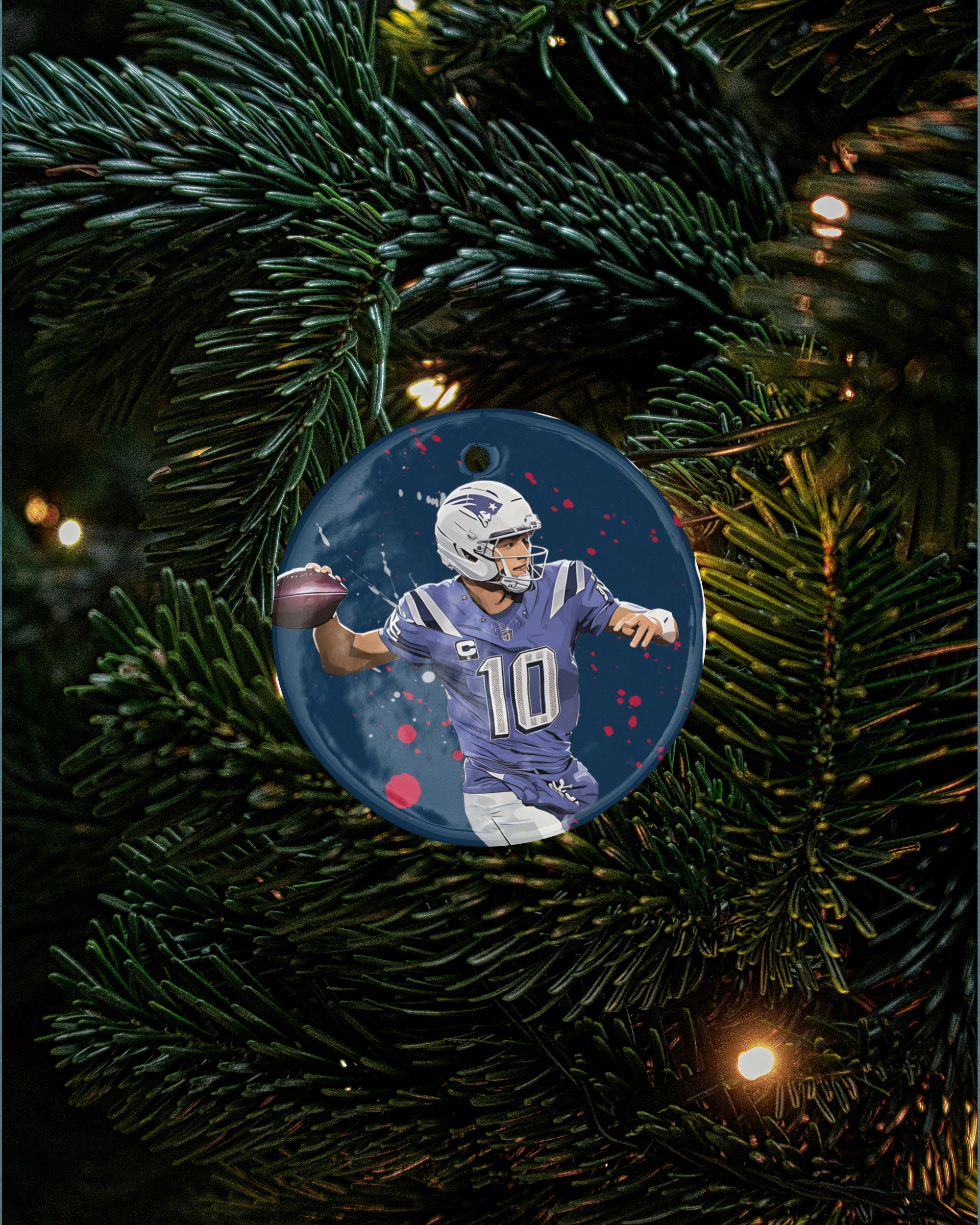 Drake Maye #10 Inspired Design Ceramic Christmas Ornament - New England Tribute