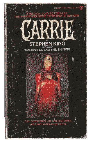 A paperback of Stephen King's Carrie