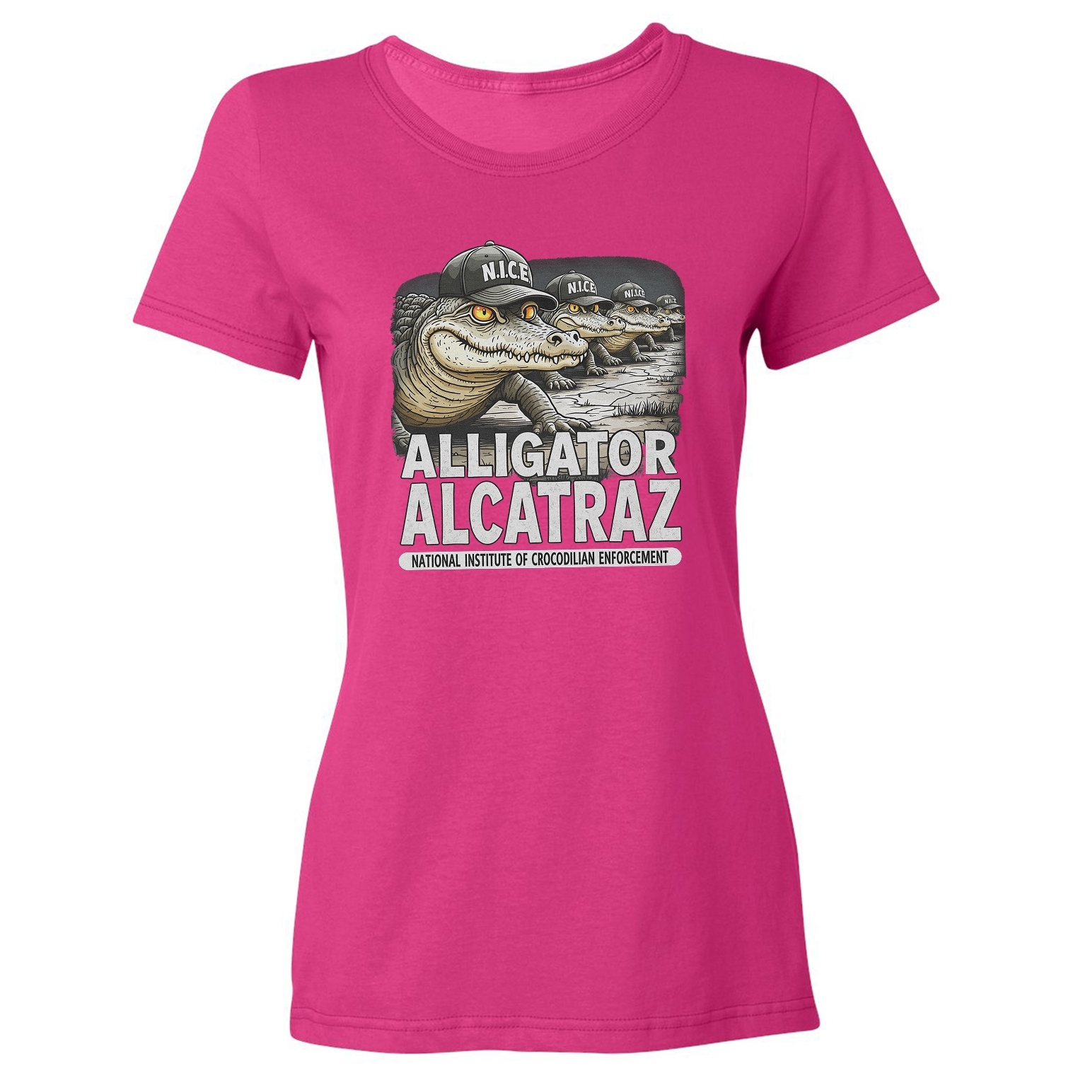 Alligator NICE – Everglades ICE Prison Alcatraz Meme Ladies' Crewneck T-Shirt - Picture 4 of 12