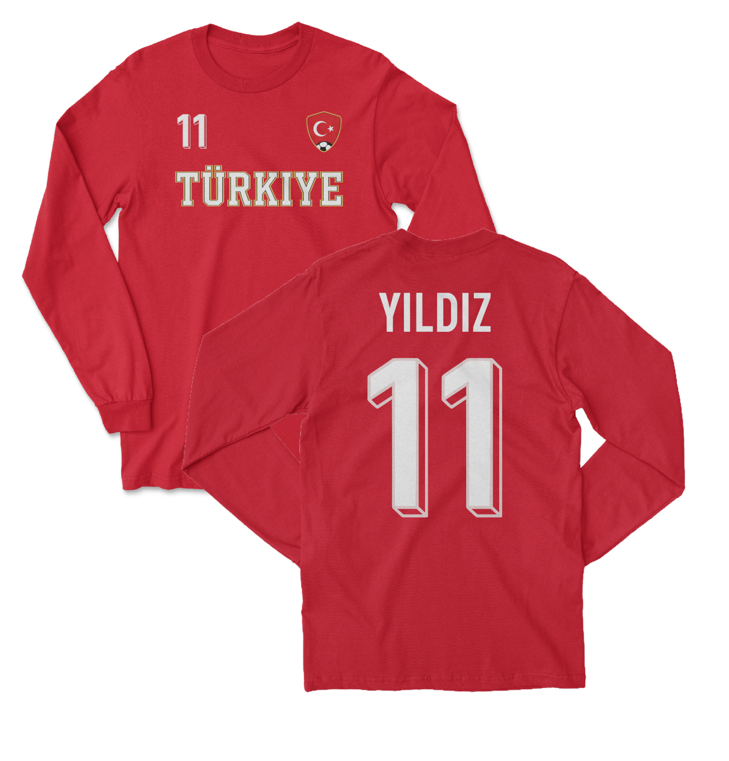 Turkiye Yildiz 11 Soccer Inspired Jersey Style Long Sleeve T-Shirt