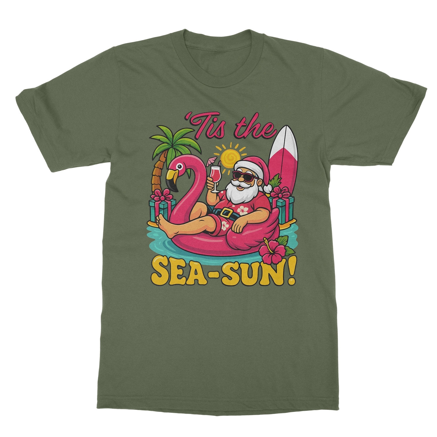 Christmas in July Vacation – Santa on Flamingo Float Unisex T-Shirt