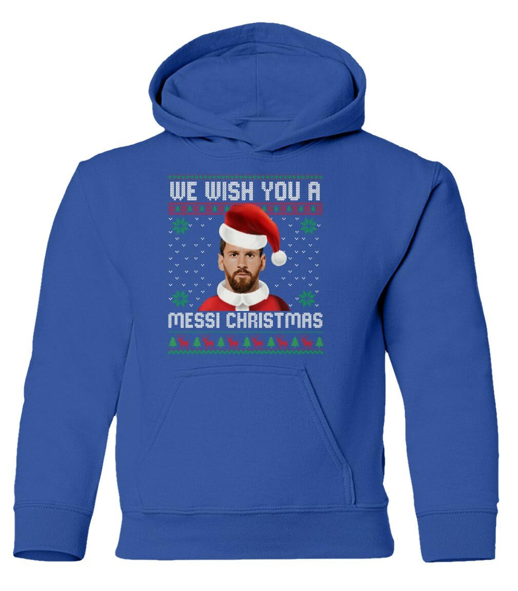 Messi Christmas Tee | Holiday Soccer Ugly Sweater Youth Hooded Sweatshirt - Picture 12 of 13