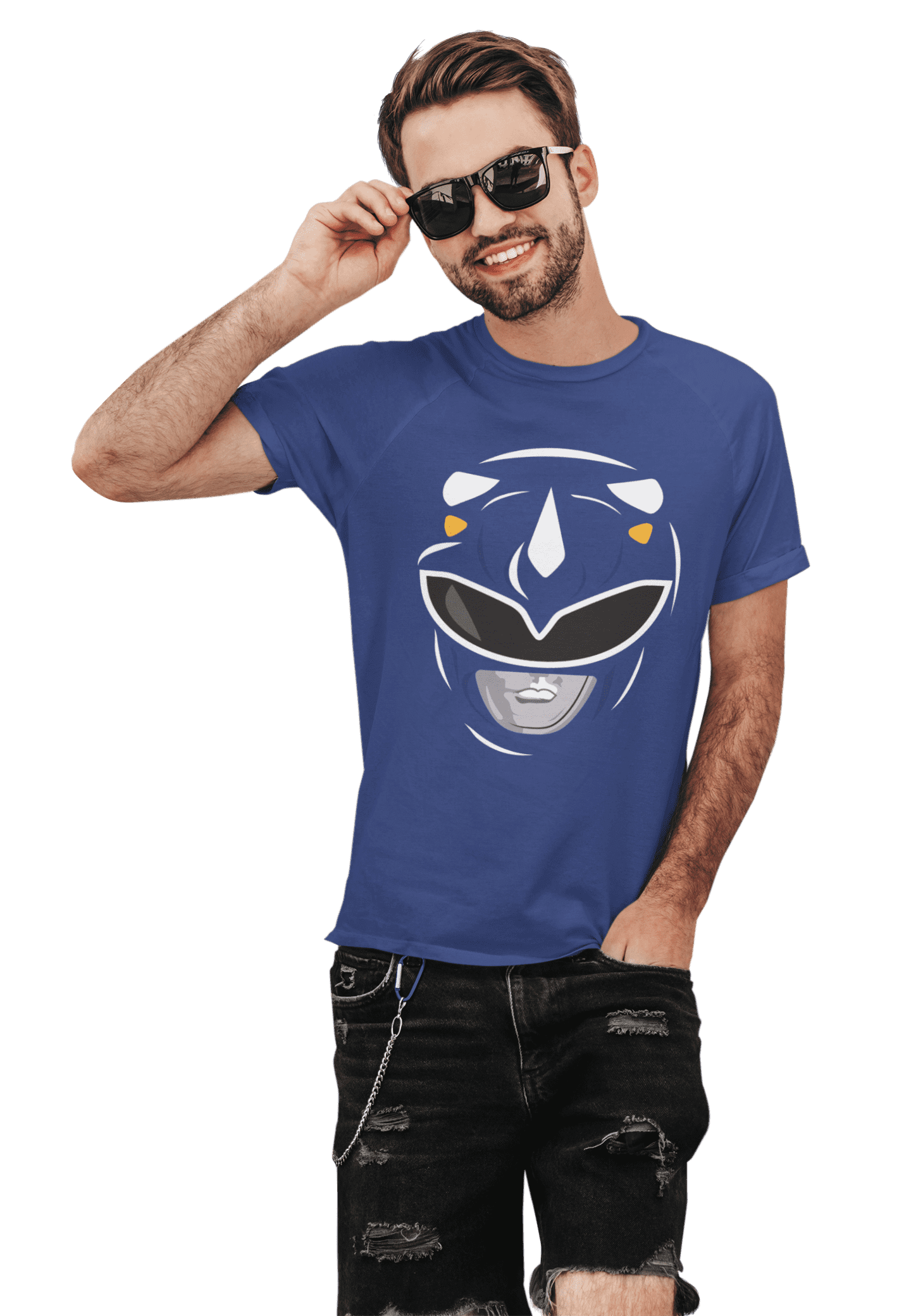 kaos blue ranger face mighty morphin power rangers