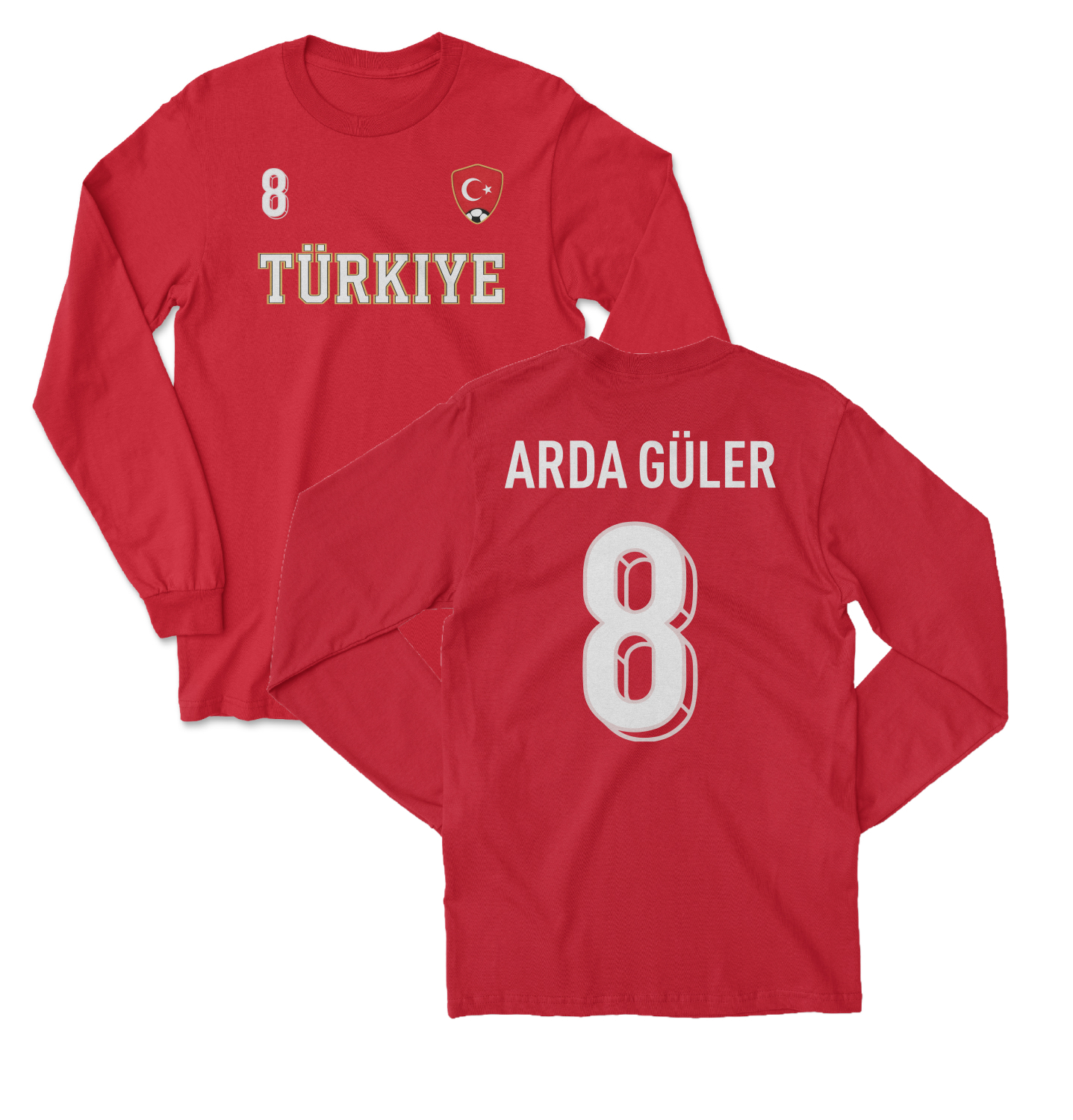 Turkiye Arda Guler 8 Soccer Inspired Jersey Style Long Sleeve T-Shirt