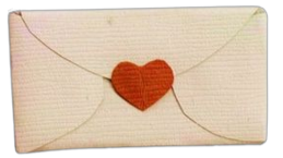 A folded piece of tectured paper resembling a letter sealed with a red heart.