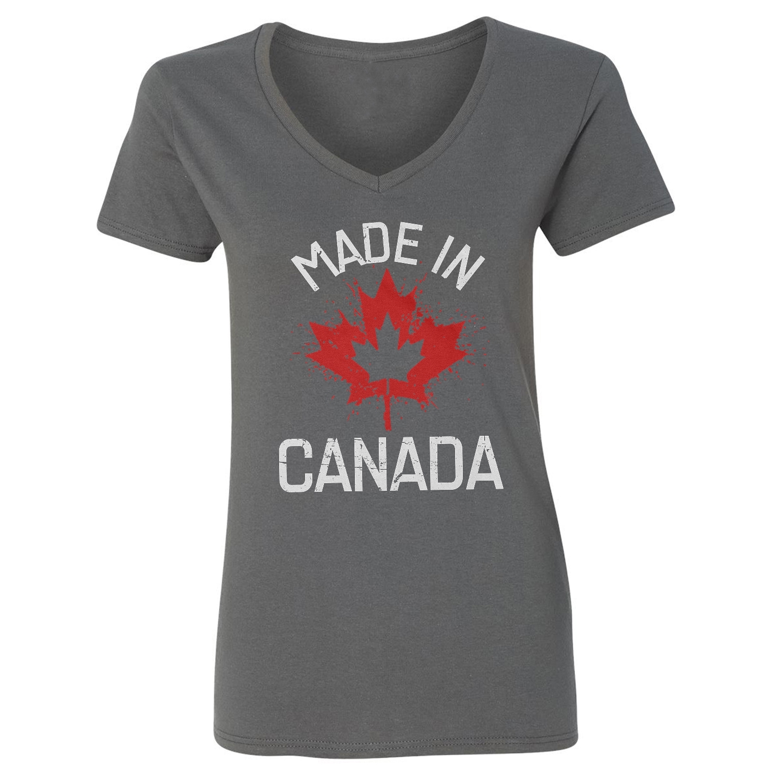 Canada Day - Made In Canada Maple Leaf Design Funny Ladies' V-Neck Tshirt - Picture 3 of 3