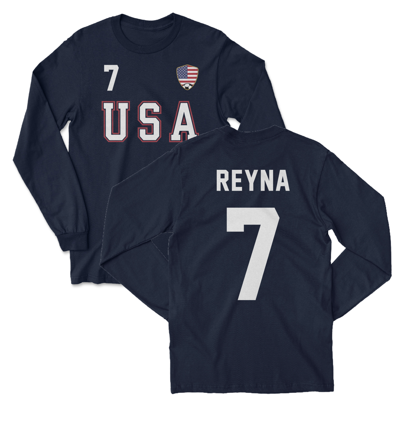 USA Reyna 7 Soccer Inspired Jersey Style 2-Side Long Sleeve T-Shirt